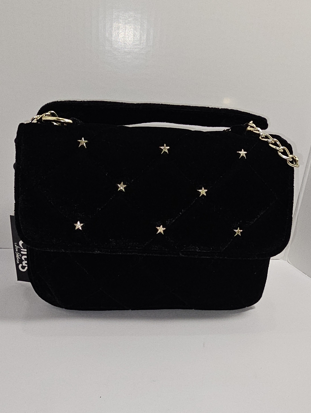 NWT Circus by Sam Edelman Black Velvet Quilted Crossbody Gold Star Boho Chic